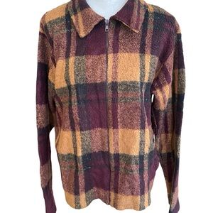 Plaid Zip-Up Jacket in Burgundy and Mustard
